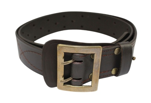 Wojskowy Pas Męski Skórzany OFICER RUBIN (PL) Skóra Licowa CZEKOLADOWY MOSIĘŻNA KLAMRA Super Wytrzymały Z Płytką Gładki P45B XXL