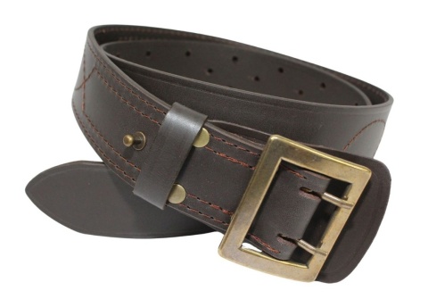 Wojskowy Pas Męski Skórzany OFICER RUBIN (PL) Skóra Licowa CZEKOLADOWY MOSIĘŻNA KLAMRA Super Wytrzymały Z Płytką Gładki P45B XXL