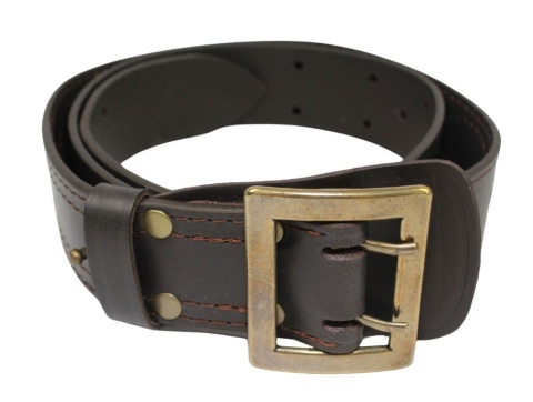 Wojskowy Pas Męski Skórzany OFICER RUBIN (PL) Skóra Licowa CZEKOLADOWY MOSIĘŻNA KLAMRA Super Wytrzymały Z Płytką Gładki P45B XXL