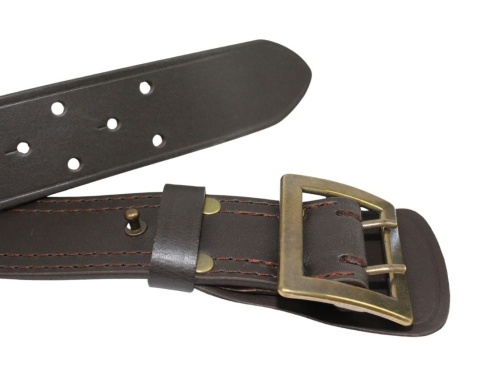 Wojskowy Pas Męski Skórzany OFICER RUBIN (PL) Skóra Licowa CZEKOLADOWY MOSIĘŻNA KLAMRA Super Wytrzymały Z Płytką Gładki P45B XXL