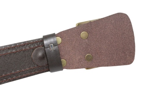 Wojskowy Pas Męski Skórzany OFICER RUBIN (PL) Skóra Licowa CZEKOLADOWY MOSIĘŻNA KLAMRA Super Wytrzymały Z Płytką Gładki P45B XXL