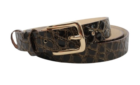 Pasek Damski Skórzany Arucce (PL) Skóra Licowa EXTRA 25 mm Lakierowany ,,SKÓRA WĘŻA ,, CZEKOLADOWY