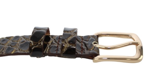 Pasek Damski Skórzany Arucce (PL) Skóra Licowa EXTRA 25 mm Lakierowany ,,SKÓRA WĘŻA ,, CZEKOLADOWY