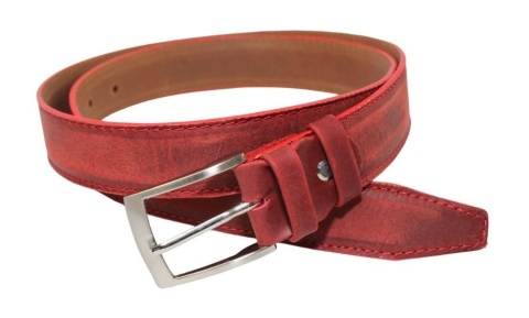 Pasek Skórzany GRETOS (PL) Skóra Licowa EXTRA 35 mm BORDOWY PRZECIERANY Gładki Klamra Tradycyjna