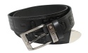 Pasek Skórzany PAS-MAX (PL) Tłoczony "DESEL" Z Metalową Końcówką Skóra Licowa EXTRA 40 mm CZARNY Imitacja Szycia Cienką Nitką