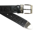 Pasek Skórzany PAS-MAX (PL) Tłoczony "DESEL" Z Metalową Końcówką Skóra Licowa EXTRA 40 mm CZARNY Imitacja Szycia Cienką Nitką