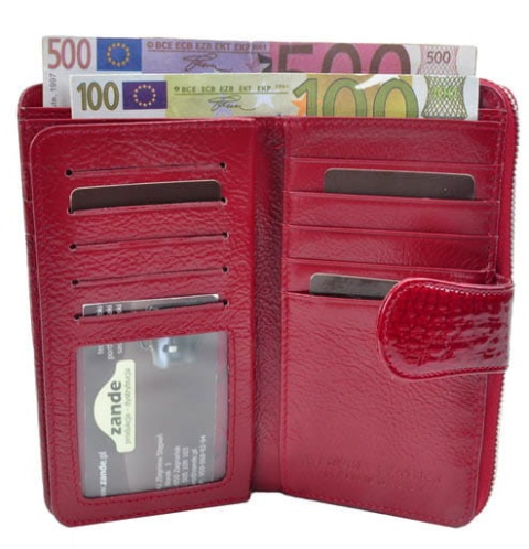 Portfel Damski Skóra Naturalna GREGORIO Duży Z Suwakiem Piórnik Lakierowany FS-116 FIOLETOWY RFID 16,5 x 9 x 3,5 [cm]