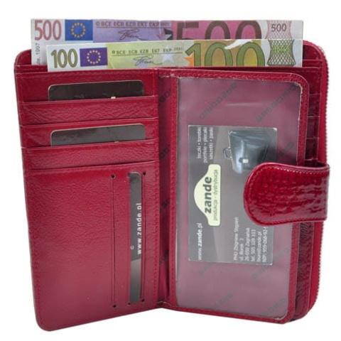 Portfel Damski Skóra Naturalna GREGORIO Duży Z Suwakiem Piórnik Lakierowany FS-116 FIOLETOWY RFID 16,5 x 9 x 3,5 [cm]