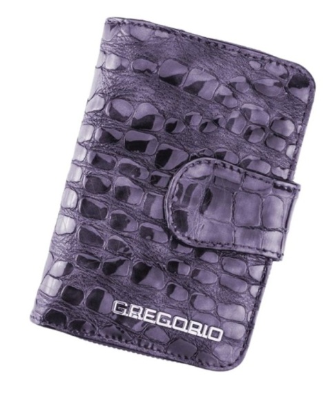 Portfel Damski Skóra Naturalna GREGORIO Średni Z Suwakiem Piórnik Lakierowany FS-115 FIOLETOWY RFID 12,5 x 8,5 x 3 [cm]