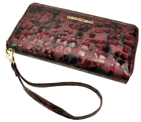 Portfel Damski Skóra Naturalna Lakierowana GREGORIO Duży Z Metalowym Suwakiem Piórnik FS 119 FIOLETOWY 19.5 x 10.5 x 2 [cm]