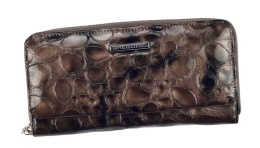 Portfel Damski Skóra Naturalna Lakierowana GREGORIO Duży Z Metalowym Suwakiem Piórnik FZ-111 SZARY 18,5 x 9,5 x 3,5 [cm]