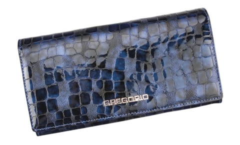 Portfel Damski Skórzany GREGORIO Długi Max Z Klamrą Lakierowany FS-100 NIEBIESKI RFID 18,5 x 9,5 x 3,5 [cm]
