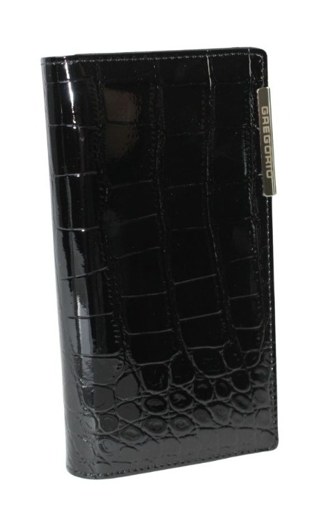 Portfel Damski Skórzany GREGORIO Lakierowany Długi Z Suwakiem Na Zewnątrz BC-124 CZARNY 19,5 x 10 x 3,5 [cm]