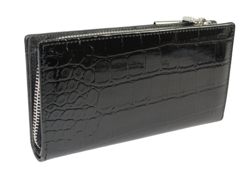 Portfel Damski Skórzany GREGORIO Lakierowany Długi Z Suwakiem Na Zewnątrz BC-124 CZARNY 19,5 x 10 x 3,5 [cm]