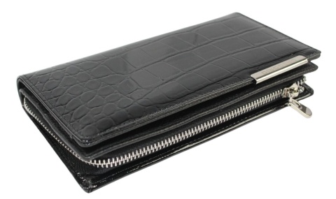 Portfel Damski Skórzany GREGORIO Lakierowany Długi Z Suwakiem Na Zewnątrz BC-124 CZARNY 19,5 x 10 x 3,5 [cm]