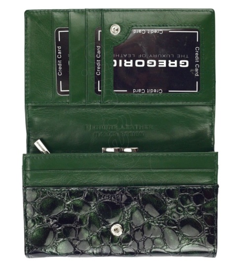 Portfel Damski Skórzany GREGORIO Średni Z Klamrą Lakierowany FZ-101 CZERWONY 15,5 x 9,5 x 4 [cm]