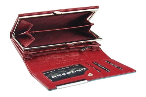 Portfel Damski Skórzany GREGORIO Średni Z Klamrą FRZ-101 CZERWONY/MORSKI 15,5 x 9,5 x 4 [cm]