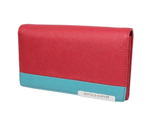 Portfel Damski Skórzany GREGORIO Średni Z Klamrą FRZ-101 CZERWONY/MORSKI 15,5 x 9,5 x 4 [cm]