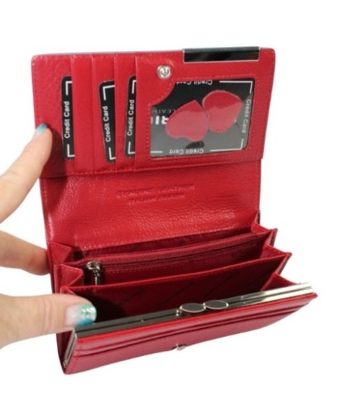 Portfel Damski Skórzany GREGORIO Średni Z Klamrą FRZ-101 CZERWONY/MORSKI 15,5 x 9,5 x 4 [cm]