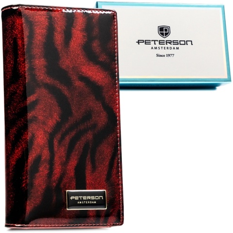 Portfel Damski Skórzany Peterson Lakierowany Długi Z Suwakiem Na Zewnątrz PTN-PS1431 CZERWONY 19,5 x 10 x 3,5 [cm]