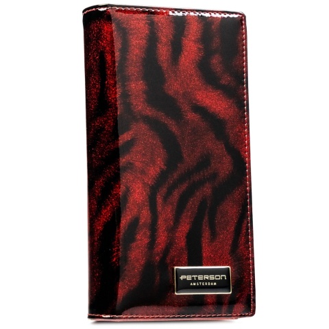 Portfel Damski Skórzany Peterson Lakierowany Długi Z Suwakiem Na Zewnątrz PTN-PS1431 CZERWONY 19,5 x 10 x 3,5 [cm]