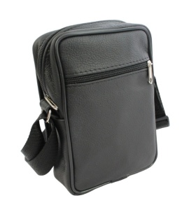 Skórzana Torba Na Ramię Pionowa GRETOS (PL) CZARNA Listonoszka Z Klapką 21 x 13 x 7 [cm]