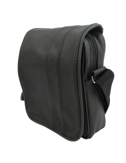 Skórzana Torba Na Ramię Pionowa GRETOS (PL) CZARNA Z PRZESZYCIAMI Listonoszka Z Klapką 25 x 18 x 8 [cm]