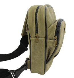 Torba Skórzana Na Ramię Nerka Barkówka Noszona Na Skos GRETOS (PL) OLIWKOWA Praktyczna I Wygodna 27 x 17 x 5 [cm]