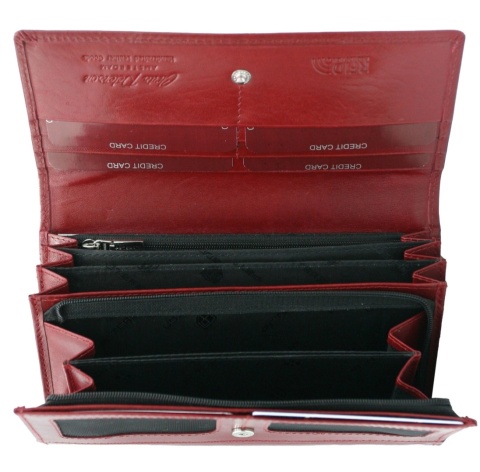 Portfel Damski Skórzany Peterson Długi Suwak Wewnątrz Skóra Naturalna Lakierowana PTN 1680144 CZERWONY 18,5 x 10 x 3 [cm]