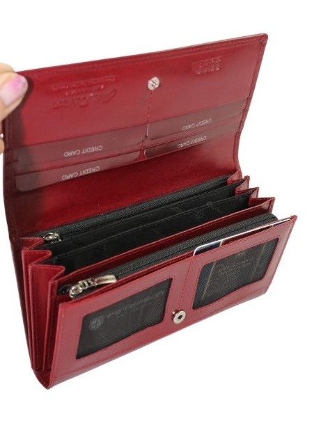 Portfel Damski Skórzany Peterson Długi Suwak Wewnątrz Skóra Naturalna Lakierowana PTN 1680144 CZERWONY 18,5 x 10 x 3 [cm]