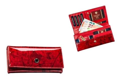 Portfel Damski Skórzany Peterson Długi Suwak Wewnątrz Skóra Naturalna Lakierowana PTN 72037 CZERWONY 18,5 x 9 x 3,5 [cm]