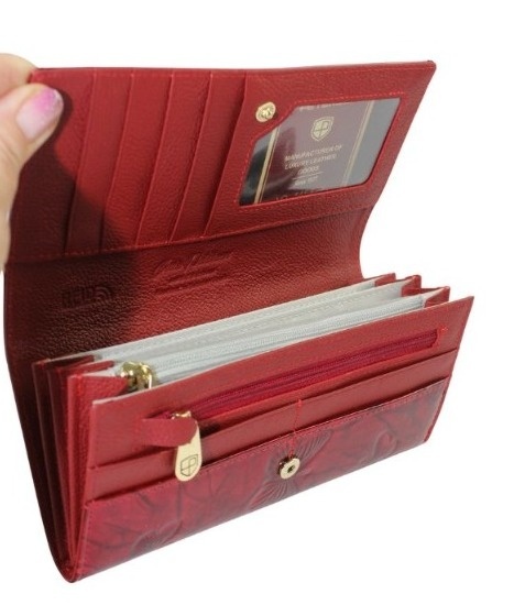 Portfel Damski Skórzany Peterson Długi Suwak Wewnątrz Skóra Naturalna Lakierowana PTN 72037 CZERWONY 18,5 x 9 x 3,5 [cm]