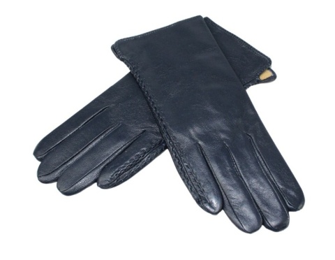 Skórzane Ocieplane Rękawiczki Damskie PolskaGalanteria.pl Ze Skóry Naturalnej GRANATOWE Rozmiar 8 1/2