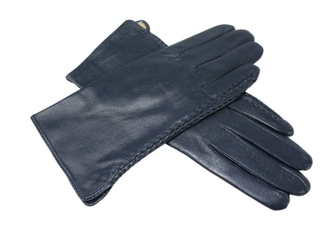 Skórzane Ocieplane Rękawiczki Damskie PolskaGalanteria.pl Ze Skóry Naturalnej GRANATOWE Rozmiar 8 1/2