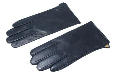 Skórzane Ocieplane Rękawiczki Damskie PolskaGalanteria.pl Ze Skóry Naturalnej GRANATOWE Rozmiar 8 1/2