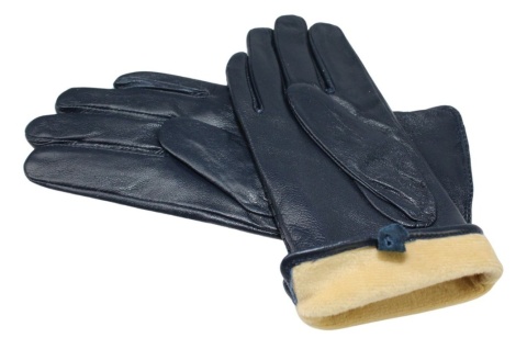 Skórzane Ocieplane Rękawiczki Damskie PolskaGalanteria.pl Ze Skóry Naturalnej GRANATOWE Rozmiar 7 1/2