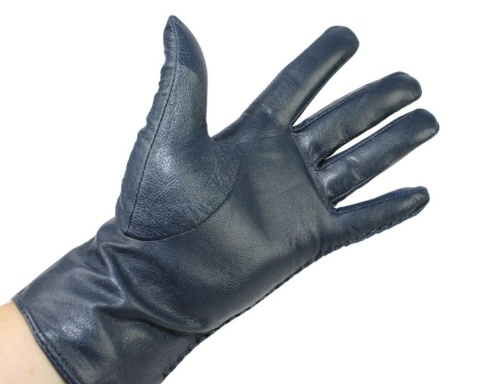 Skórzane Ocieplane Rękawiczki Damskie PolskaGalanteria.pl Ze Skóry Naturalnej GRANATOWE Rozmiar 7 1/2