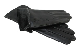 Skórzane Ocieplane Rękawiczki Damskie PolskaGalanteria.pl Ze Skóry Naturalnej Z Wzorkiem CZARNE Rozmiar 7 1/2