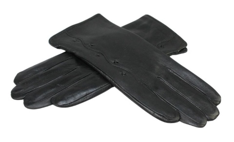 Skórzane Ocieplane Rękawiczki Damskie PolskaGalanteria.pl Ze Skóry Naturalnej Z Wzorkiem CZARNE Rozmiar 7 1/2