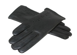 Skórzane Ocieplane Rękawiczki Damskie PolskaGalanteria.pl Ze Skóry Naturalnej Z Wzorkiem CZARNE Rozmiar 7