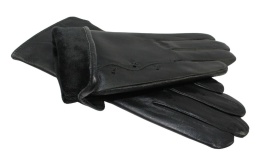 Skórzane Ocieplane Rękawiczki Damskie PolskaGalanteria.pl Ze Skóry Naturalnej Z Wzorkiem CZARNE Rozmiar 7