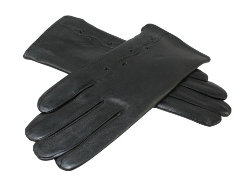 Skórzane Ocieplane Rękawiczki Damskie PolskaGalanteria.pl Ze Skóry Naturalnej Z Wzorkiem CZARNE Rozmiar 8 1/2