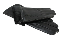 Skórzane Ocieplane Rękawiczki Damskie PolskaGalanteria.pl Ze Skóry Naturalnej Z Wzorkiem CZARNE Rozmiar 8 1/2