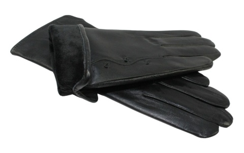 Skórzane Ocieplane Rękawiczki Damskie PolskaGalanteria.pl Ze Skóry Naturalnej Z Wzorkiem CZARNE Rozmiar 8 1/2