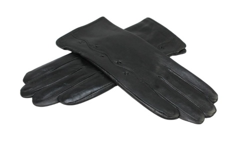 Skórzane Ocieplane Rękawiczki Damskie PolskaGalanteria.pl Ze Skóry Naturalnej Z Wzorkiem CZARNE Rozmiar 8 1/2