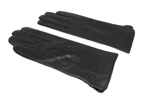 Skórzane Ocieplane Rękawiczki Damskie PolskaGalanteria.pl Ze Skóry Naturalnej Z Wzorkiem CZARNE Rozmiar 8 1/2