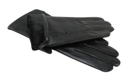 Skórzane Ocieplane Rękawiczki Damskie PolskaGalanteria.pl Ze Skóry Naturalnej Z Wzorkiem CZARNE Rozmiar 8