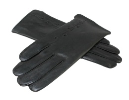 Skórzane Ocieplane Rękawiczki Damskie PolskaGalanteria.pl Ze Skóry Naturalnej Z Wzorkiem CZARNE Rozmiar 9