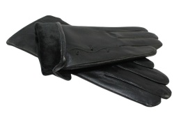 Skórzane Ocieplane Rękawiczki Damskie PolskaGalanteria.pl Ze Skóry Naturalnej Z Wzorkiem CZARNE Rozmiar 9