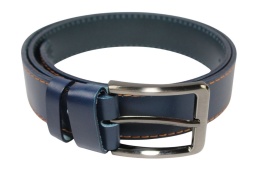 Pasek Męski Skórzany PAS-MAX (PL) Skóra Licowa EXTRA 40 mm Niebieski Z Pomarańczową Nitką